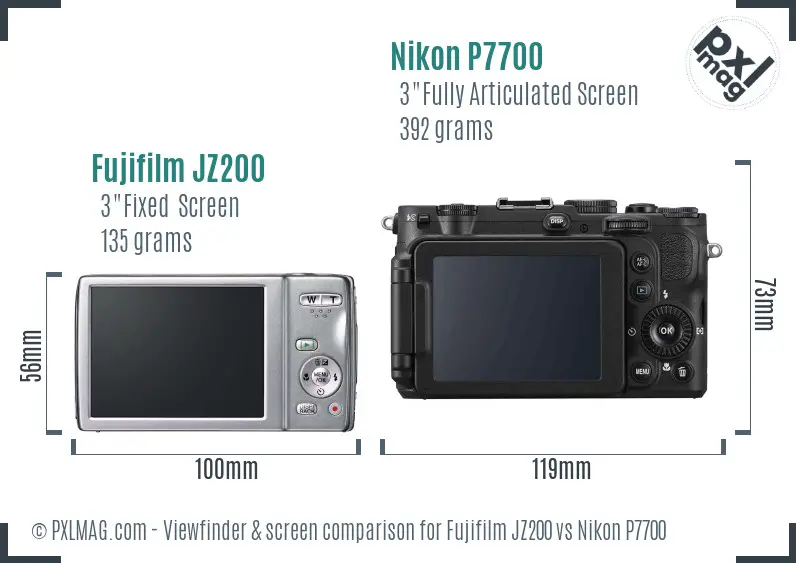 Fujifilm JZ200 vs Nikon P7700 Screen and Viewfinder comparison