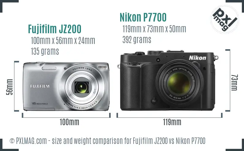 Fujifilm JZ200 vs Nikon P7700 size comparison