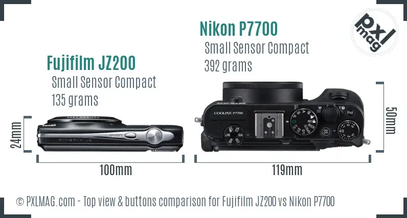 Fujifilm JZ200 vs Nikon P7700 top view buttons comparison