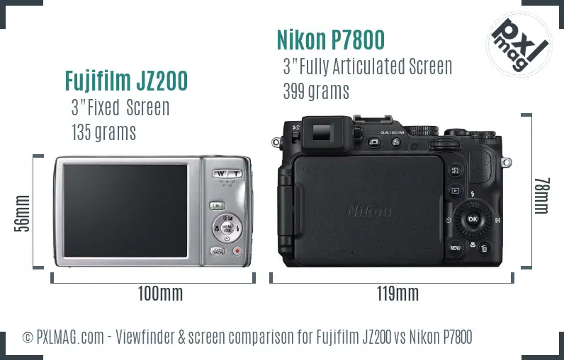 Fujifilm JZ200 vs Nikon P7800 Screen and Viewfinder comparison