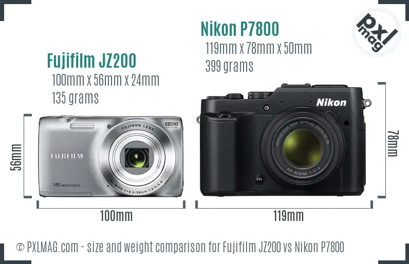 Fujifilm JZ200 vs Nikon P7800 size comparison