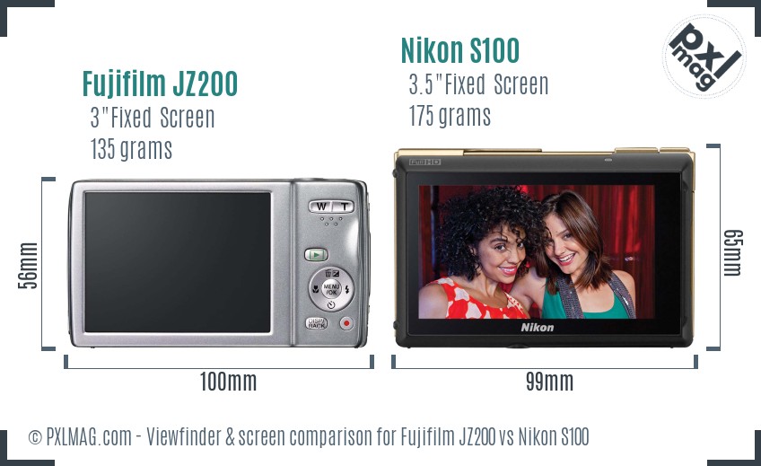 Fujifilm JZ200 vs Nikon S100 Screen and Viewfinder comparison
