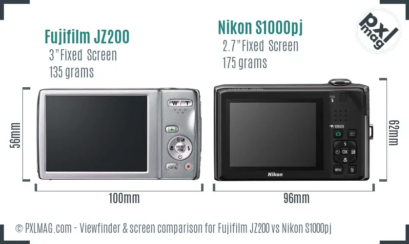 Fujifilm JZ200 vs Nikon S1000pj Screen and Viewfinder comparison