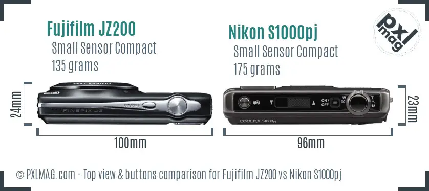 Fujifilm JZ200 vs Nikon S1000pj top view buttons comparison