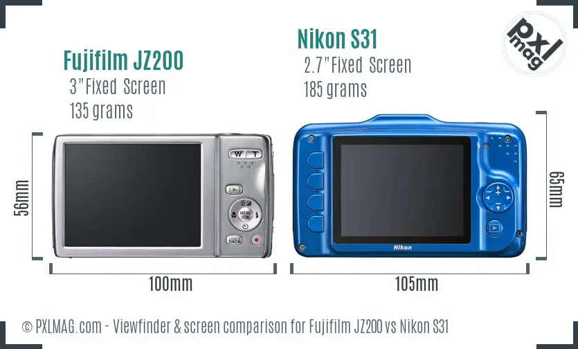 Fujifilm JZ200 vs Nikon S31 Screen and Viewfinder comparison