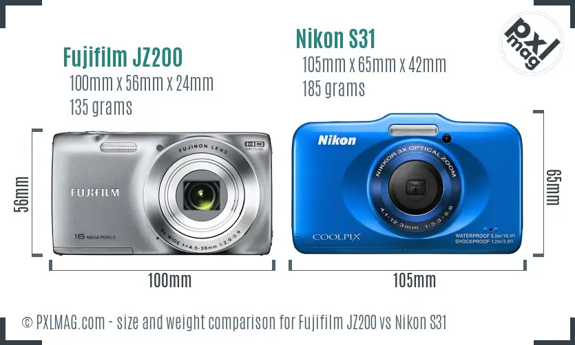 Fujifilm JZ200 vs Nikon S31 size comparison Fujifilm JZ200 vs Nikon S31 size comparison