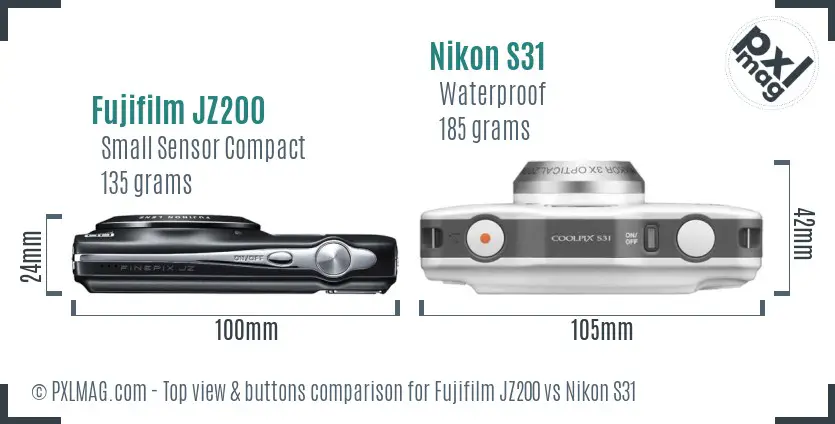 Fujifilm JZ200 vs Nikon S31 top view buttons comparison