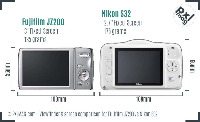 Fujifilm JZ200 vs Nikon S32 Screen and Viewfinder comparison
