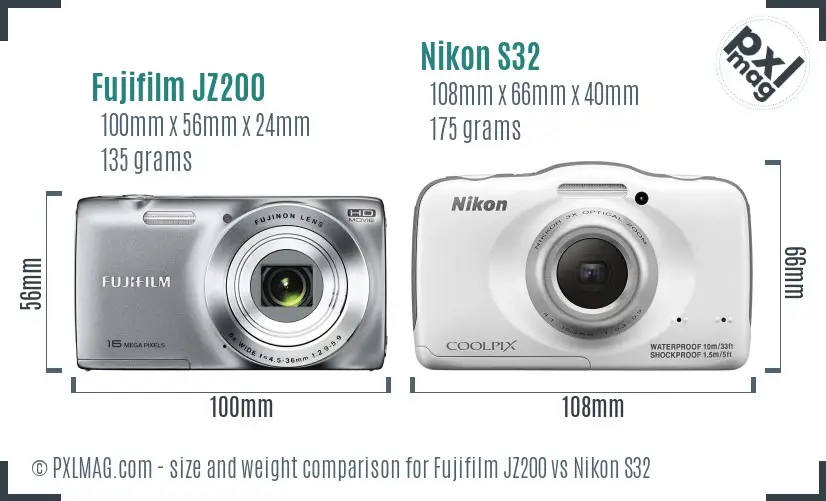 Fujifilm JZ200 vs Nikon S32 size comparison