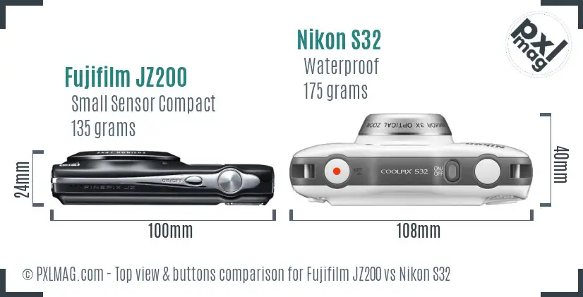 Fujifilm JZ200 vs Nikon S32 top view buttons comparison