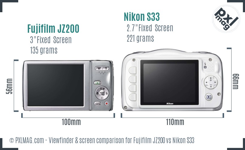 Fujifilm JZ200 vs Nikon S33 Screen and Viewfinder comparison