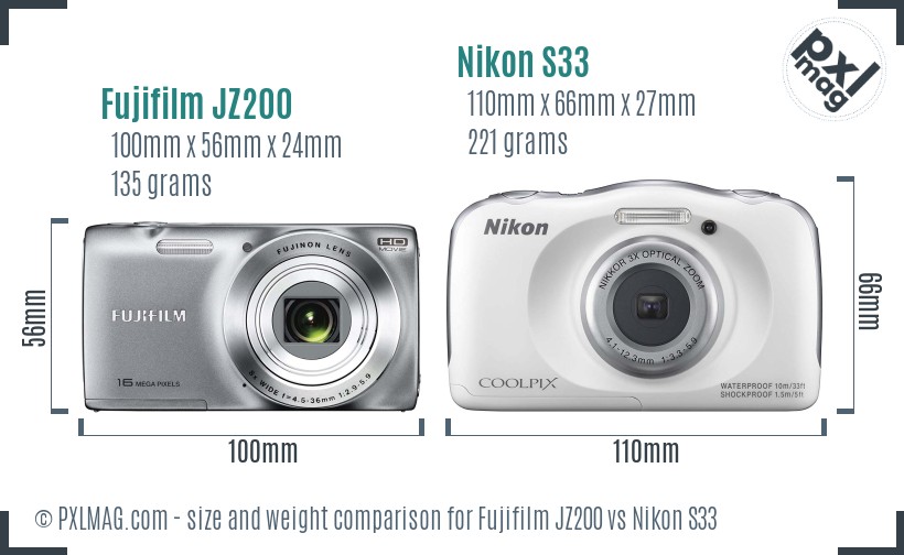 Fujifilm JZ200 vs Nikon S33 size comparison Fujifilm JZ200 vs Nikon S33 size comparison