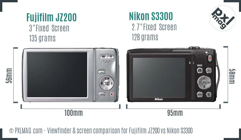 Fujifilm JZ200 vs Nikon S3300 Screen and Viewfinder comparison