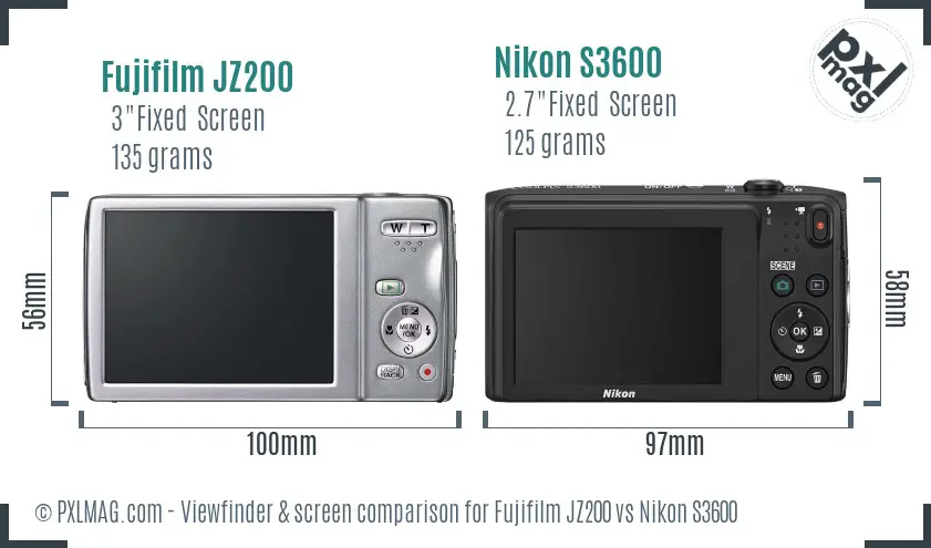 Fujifilm JZ200 vs Nikon S3600 Screen and Viewfinder comparison Fujifilm JZ200 vs Nikon S3600 Screen and Viewfinder comparison