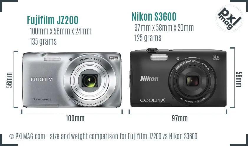 Fujifilm JZ200 vs Nikon S3600 size comparison Fujifilm JZ200 vs Nikon S3600 size comparison