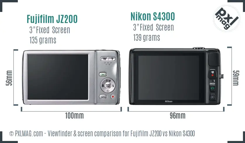 Fujifilm JZ200 vs Nikon S4300 Screen and Viewfinder comparison