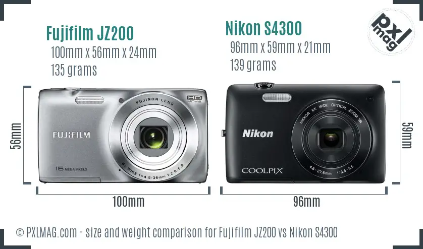 Fujifilm JZ200 vs Nikon S4300 size comparison
