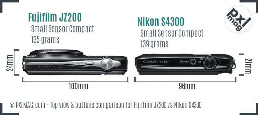 Fujifilm JZ200 vs Nikon S4300 top view buttons comparison