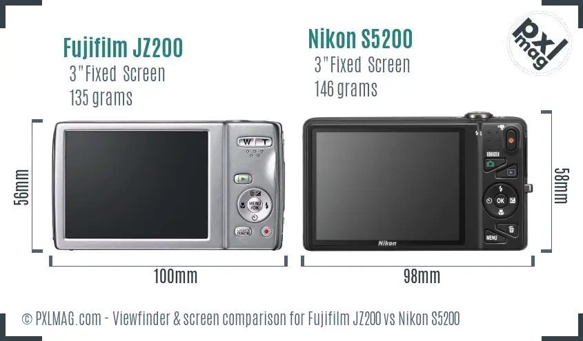 Fujifilm JZ200 vs Nikon S5200 Screen and Viewfinder comparison