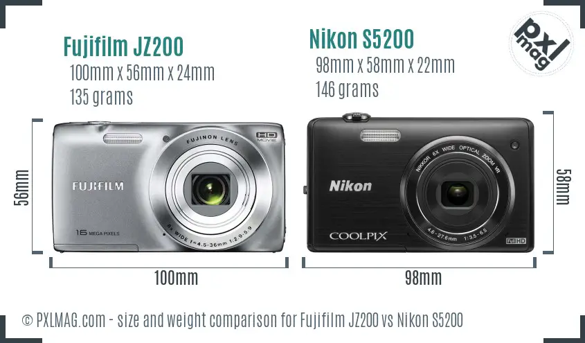 Fujifilm JZ200 vs Nikon S5200 size comparison