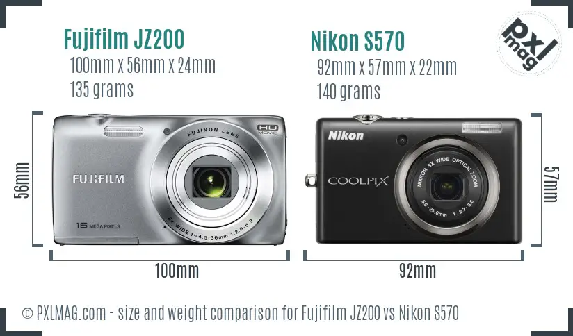 Fujifilm JZ200 vs Nikon S570 size comparison Fujifilm JZ200 vs Nikon S570 size comparison
