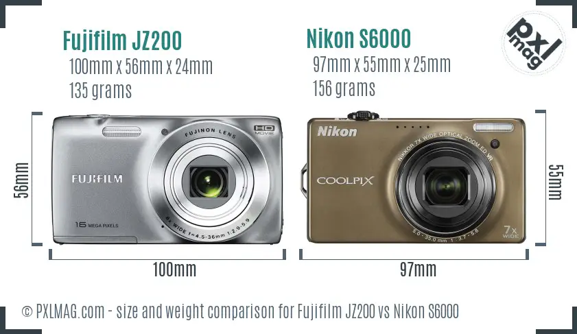Fujifilm JZ200 vs Nikon S6000 size comparison Fujifilm JZ200 vs Nikon S6000 size comparison