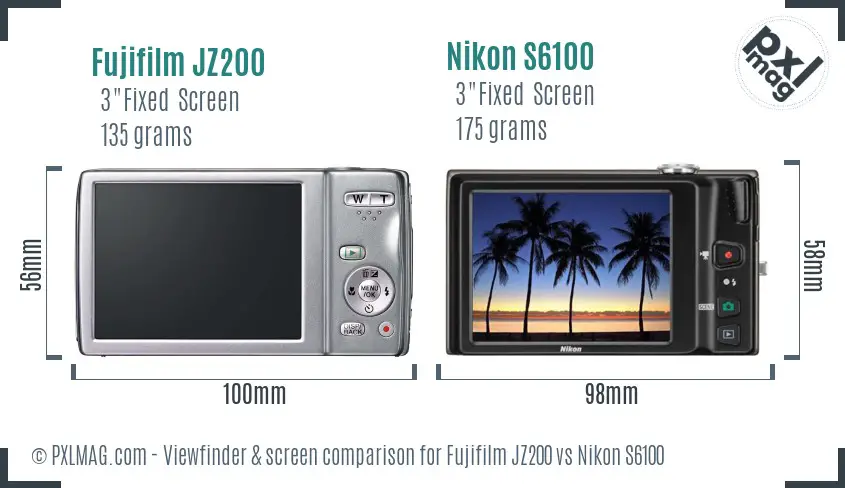 Fujifilm JZ200 vs Nikon S6100 Screen and Viewfinder comparison