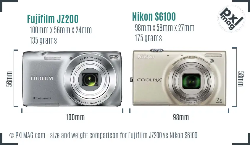 Fujifilm JZ200 vs Nikon S6100 size comparison