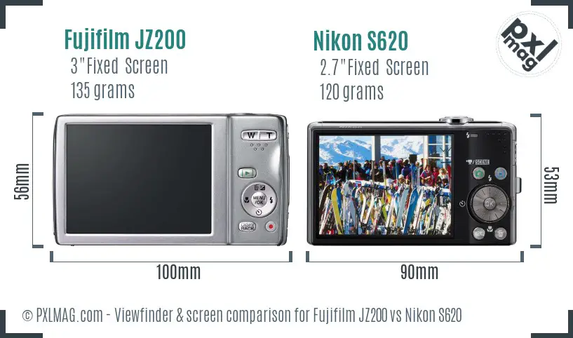 Fujifilm JZ200 vs Nikon S620 Screen and Viewfinder comparison