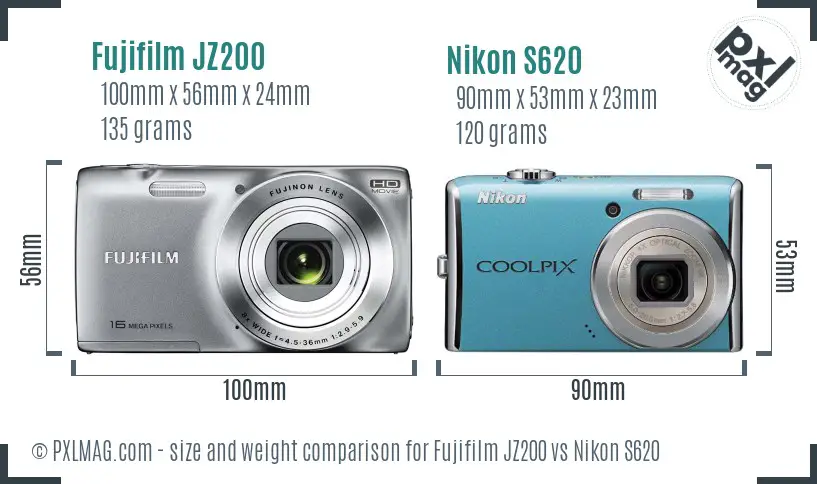 Fujifilm JZ200 vs Nikon S620 size comparison