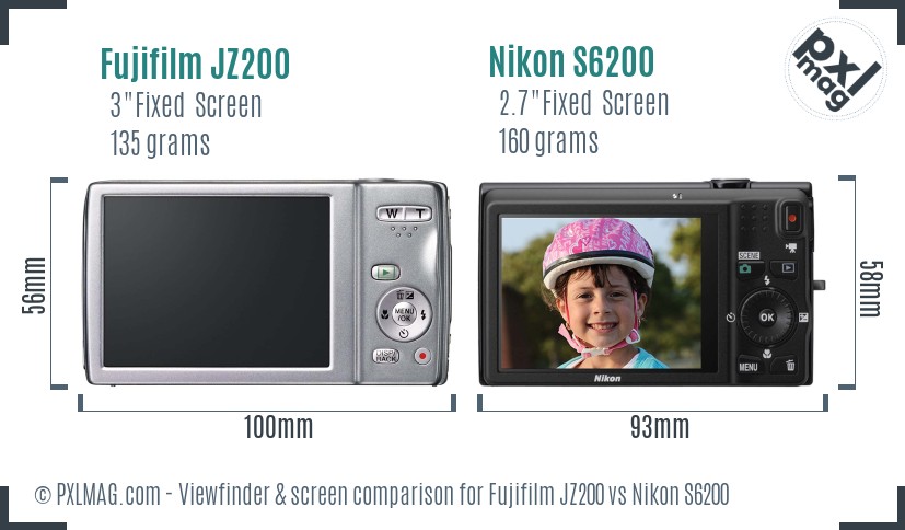 Fujifilm JZ200 vs Nikon S6200 Screen and Viewfinder comparison