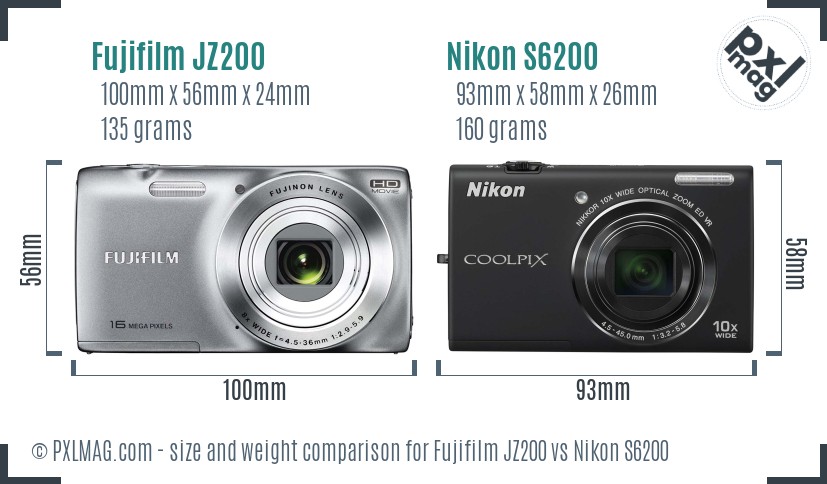 Fujifilm JZ200 vs Nikon S6200 size comparison
