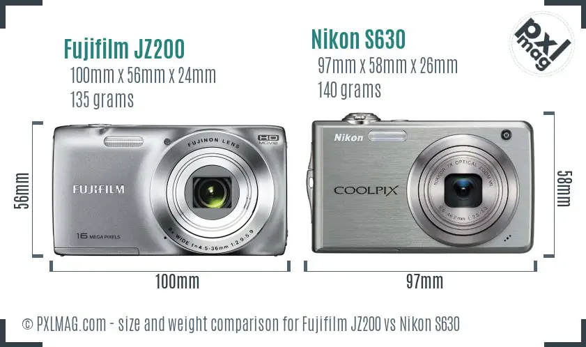 Fujifilm JZ200 vs Nikon S630 size comparison