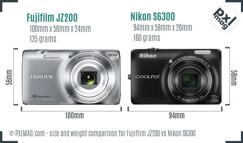 Fujifilm JZ200 vs Nikon S6300 size comparison Fujifilm JZ200 vs Nikon S6300 size comparison
