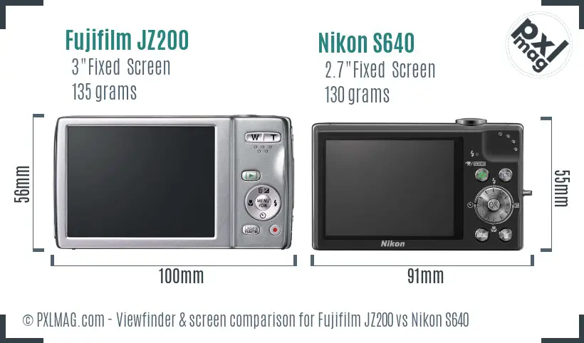 Fujifilm JZ200 vs Nikon S640 Screen and Viewfinder comparison