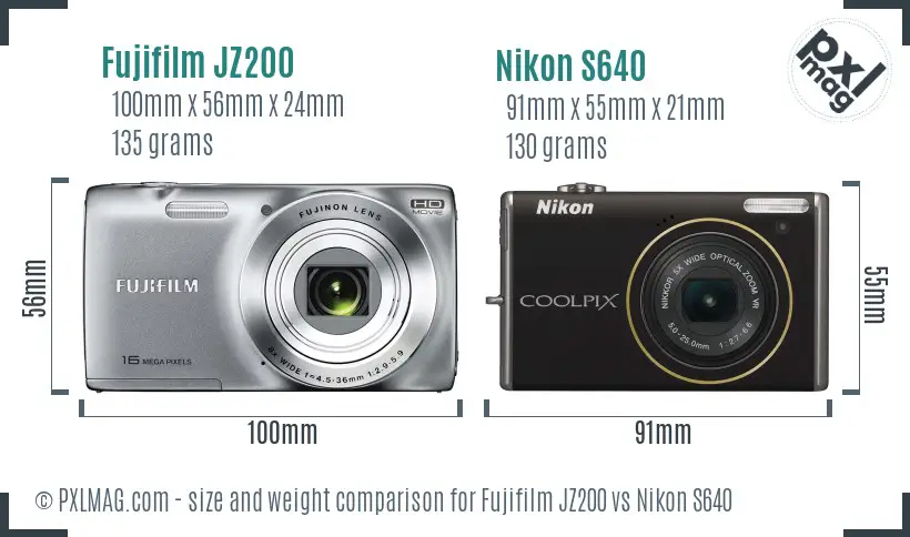 Fujifilm JZ200 vs Nikon S640 size comparison