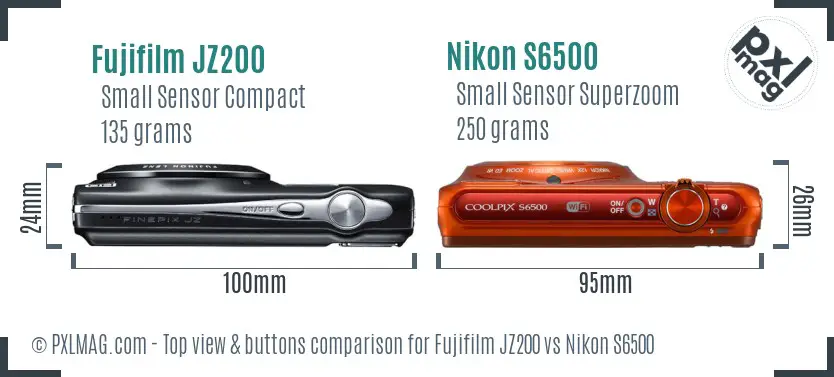 Fujifilm JZ200 vs Nikon S6500 top view buttons comparison