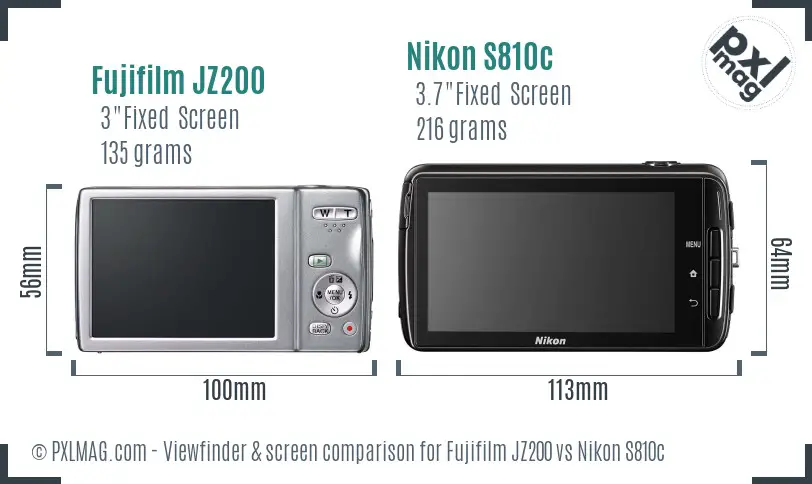 Fujifilm JZ200 vs Nikon S810c Screen and Viewfinder comparison Fujifilm JZ200 vs Nikon S810c Screen and Viewfinder comparison