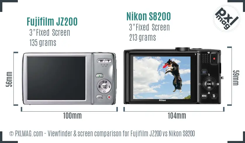 Fujifilm JZ200 vs Nikon S8200 Screen and Viewfinder comparison
