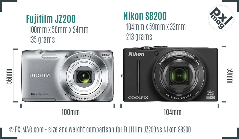 Fujifilm JZ200 vs Nikon S8200 size comparison