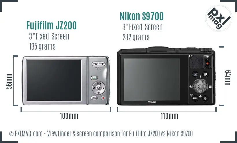 Fujifilm JZ200 vs Nikon S9700 Screen and Viewfinder comparison