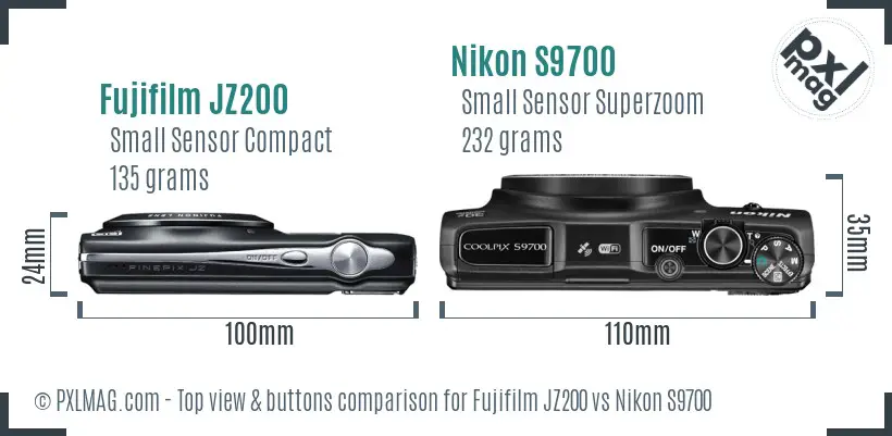 Fujifilm JZ200 vs Nikon S9700 top view buttons comparison