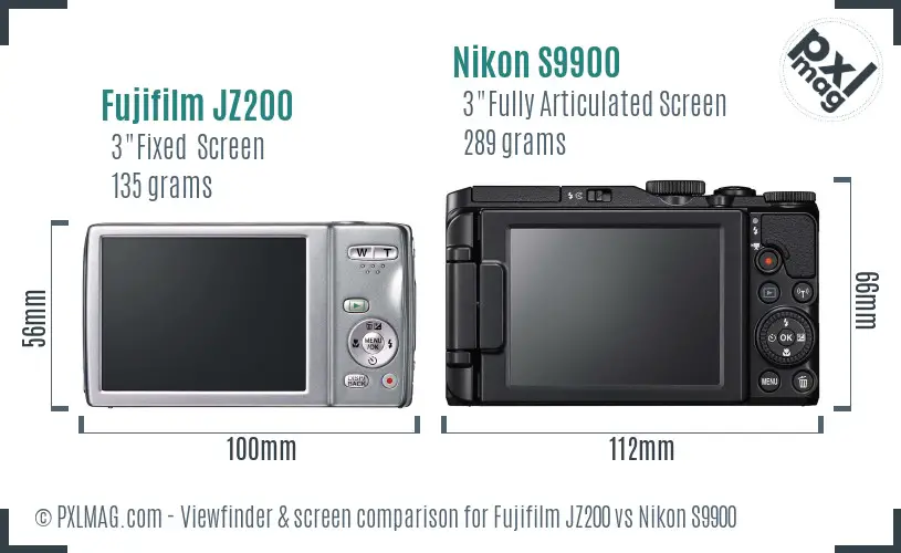 Fujifilm JZ200 vs Nikon S9900 Screen and Viewfinder comparison