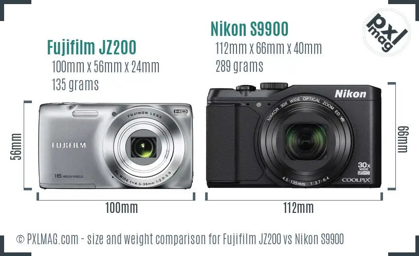 Fujifilm JZ200 vs Nikon S9900 size comparison