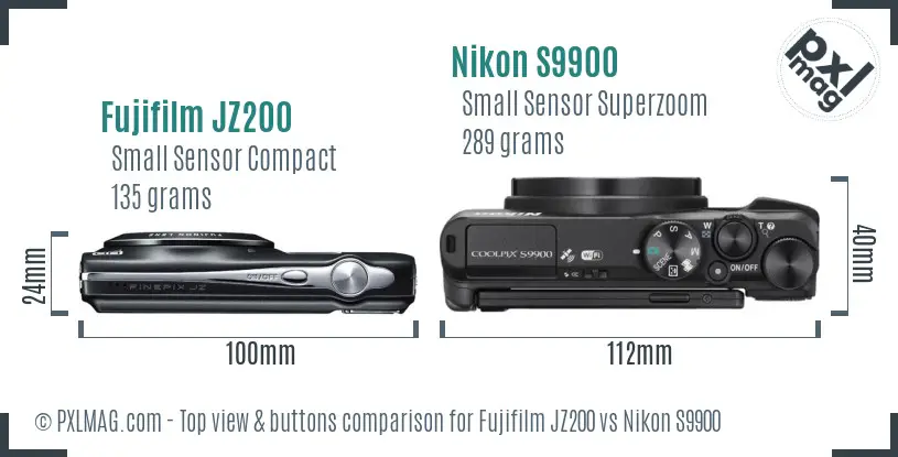 Fujifilm JZ200 vs Nikon S9900 top view buttons comparison