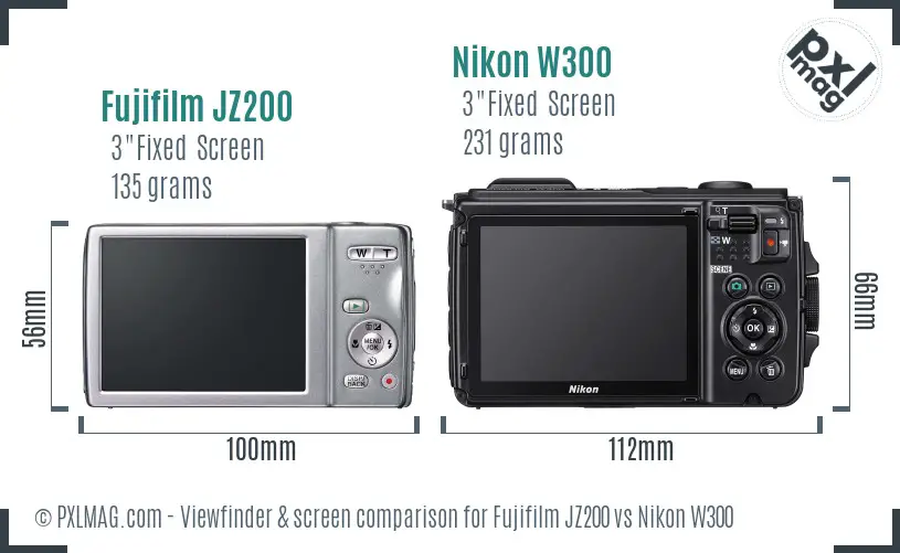 Fujifilm JZ200 vs Nikon W300 Screen and Viewfinder comparison