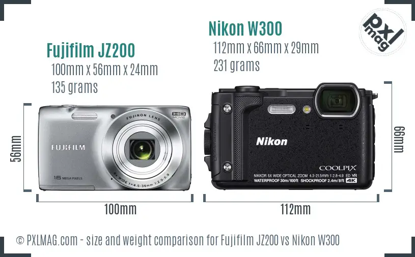 Fujifilm JZ200 vs Nikon W300 size comparison Fujifilm JZ200 vs Nikon W300 size comparison