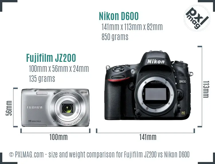 Fujifilm JZ200 vs Nikon D600 size comparison