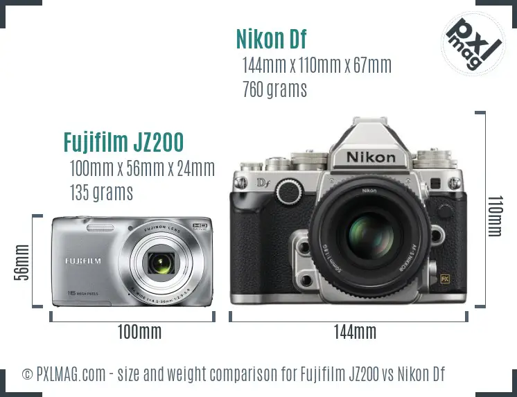Fujifilm JZ200 vs Nikon Df size comparison