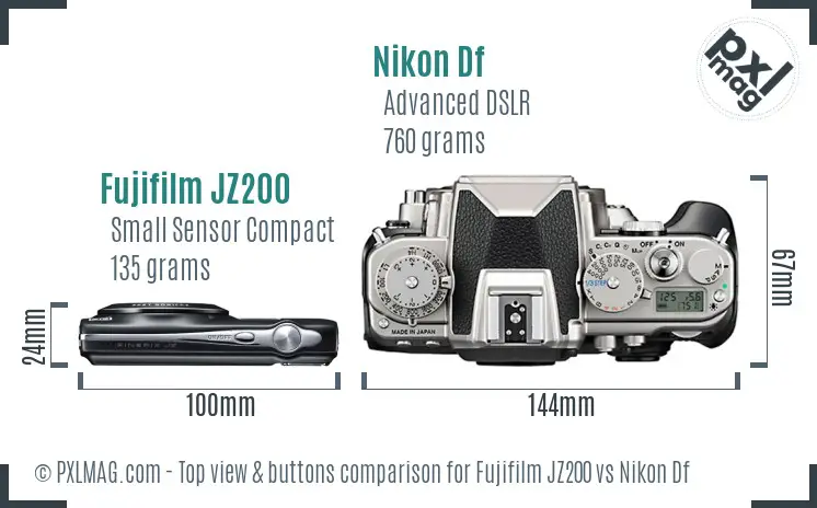 Fujifilm JZ200 vs Nikon Df top view buttons comparison